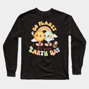 Go Planet Its Your Earth Day 2024 Teacher Kids Cute Earth Long Sleeve T-Shirt